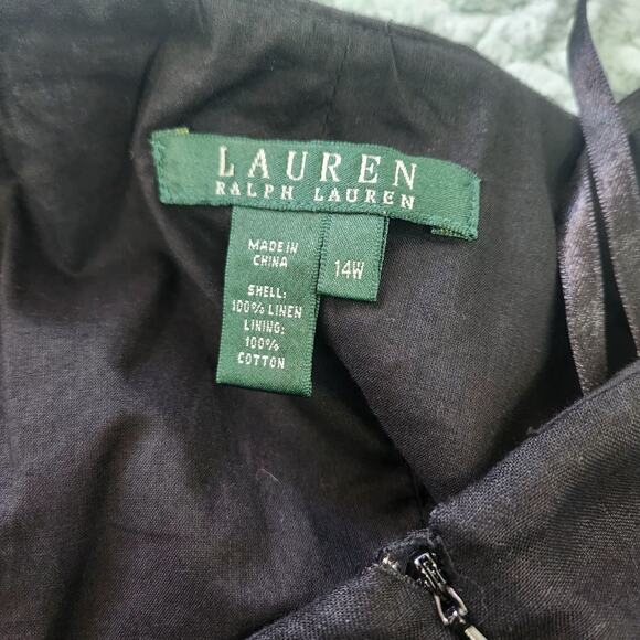 Lauren Ralph Lauren Black 100% Linen Midi Flared A Line Skirt 14W - Picture 10 of 11